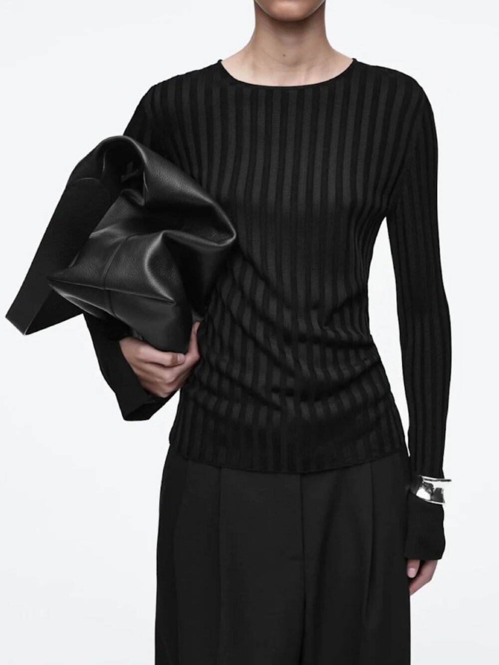 COS Rib-Knit Long-Sleeved Top Black XS